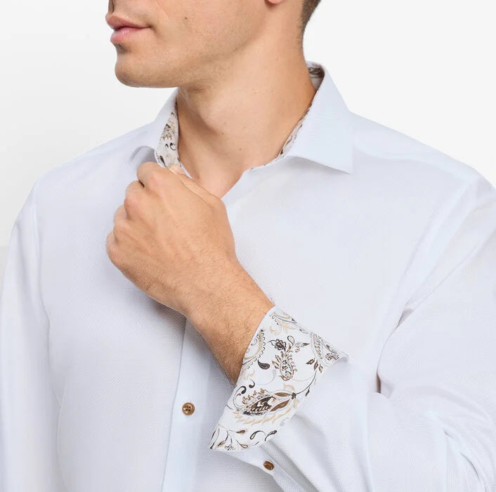 OLYMP - Level Five Body Fit Royal Kent Business Shirt, White Textured