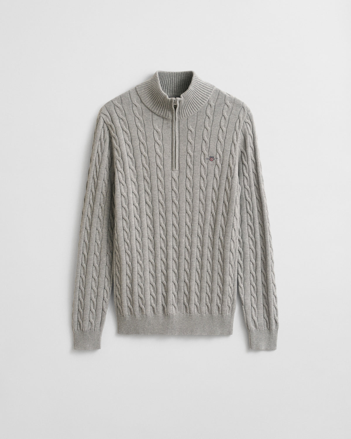 Gant - Cotton Cable Half Zip, Grey Melange
