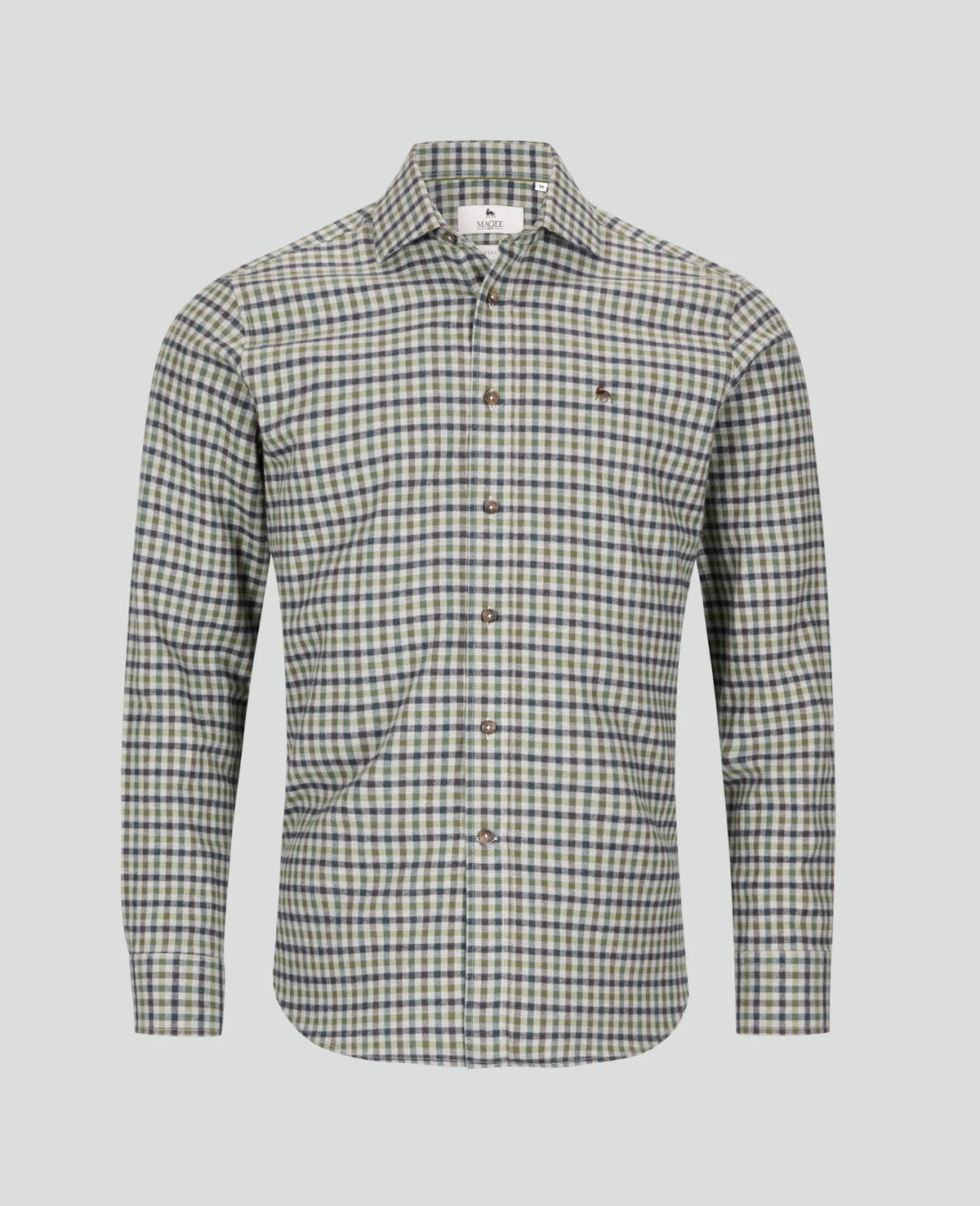 Magee - Classic Fit Nephin Cashmere Blend Shirt, Green Gingham