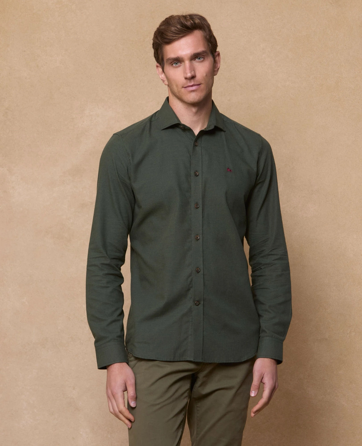 Magee - Tailored Fit Kippure Brushed Cotton Shirt, Forest Green