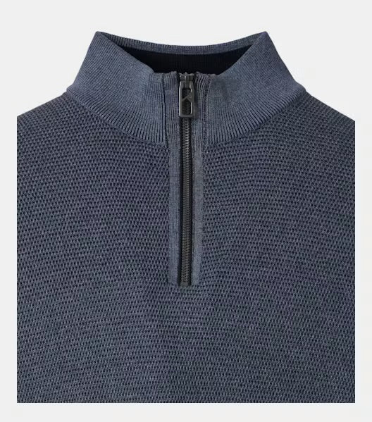 Casa Moda - Knit Troyer Half-Zip Sweater, Silver Blue