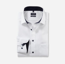 Load image into Gallery viewer, OLYMP - Modern Fit Kent Collar Shirt, White / Navy Buttons