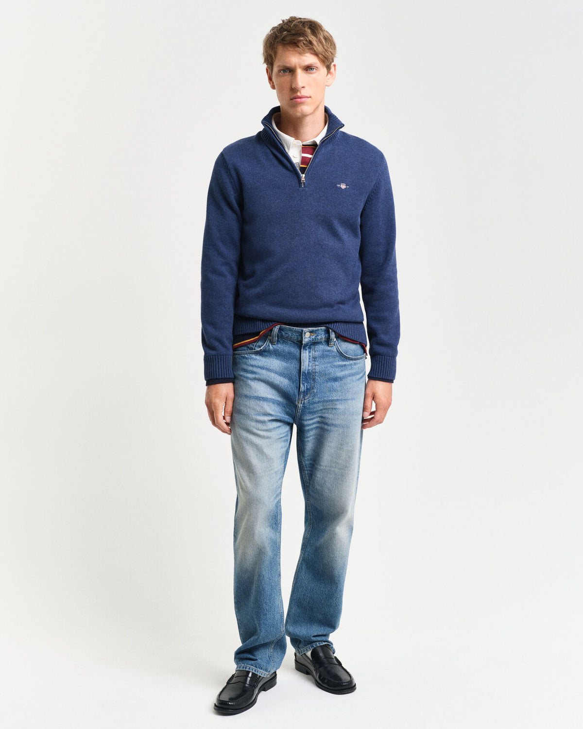 Gant - Casual Cotton Half-Zip Sweater, Dark Jeansblue Melange
