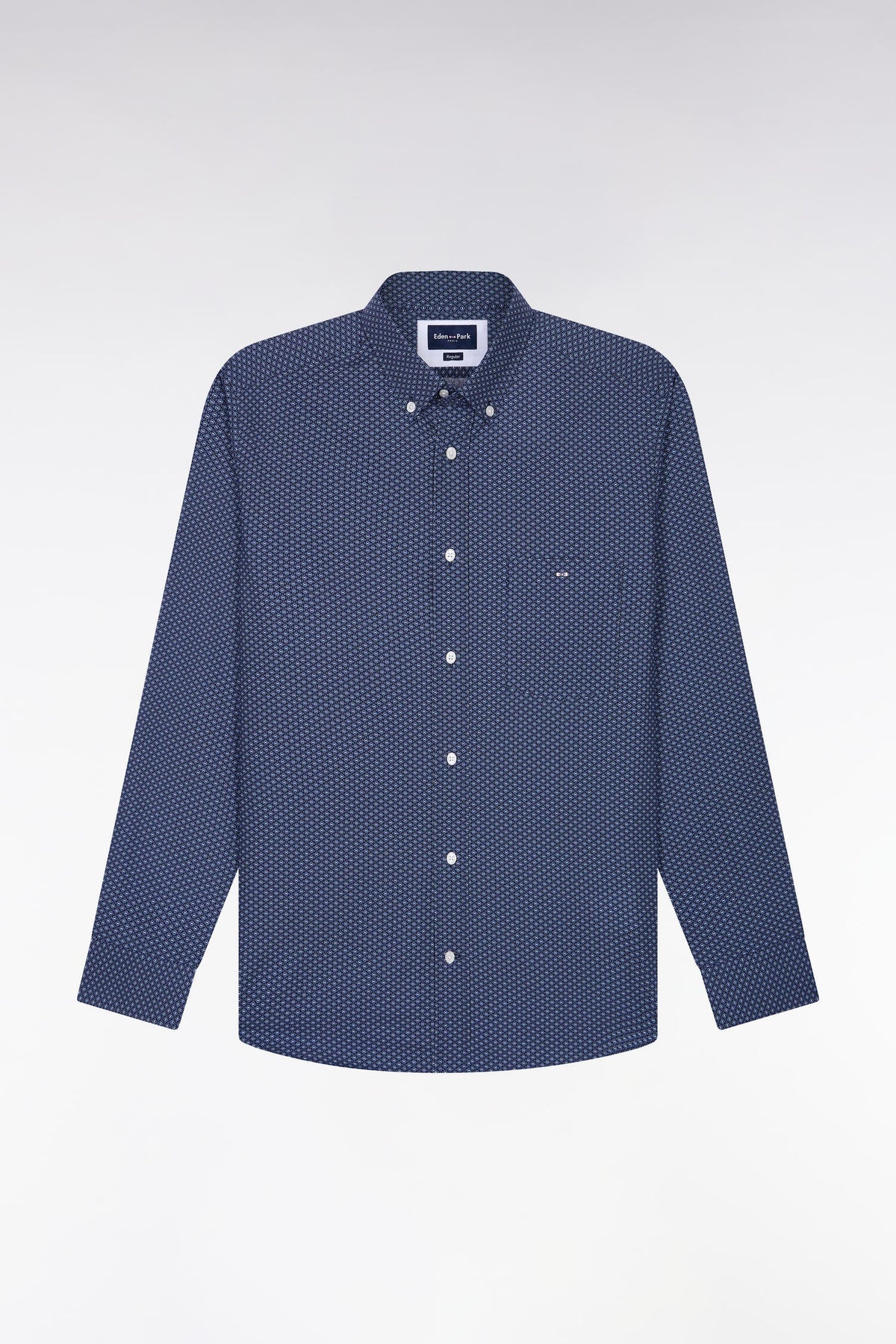 Eden Park - Straight-Cut Cotton Micropattern Shirt, Navy