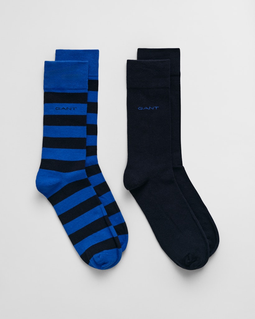 Gant - 2 Pack Barstripe & Solid Socks, Lapis Blue