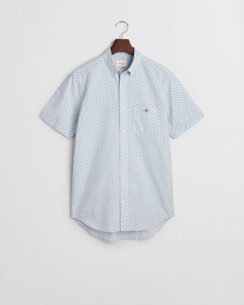 GANT - Reg Micro Print Short Sleeve Shirt, Light Blue