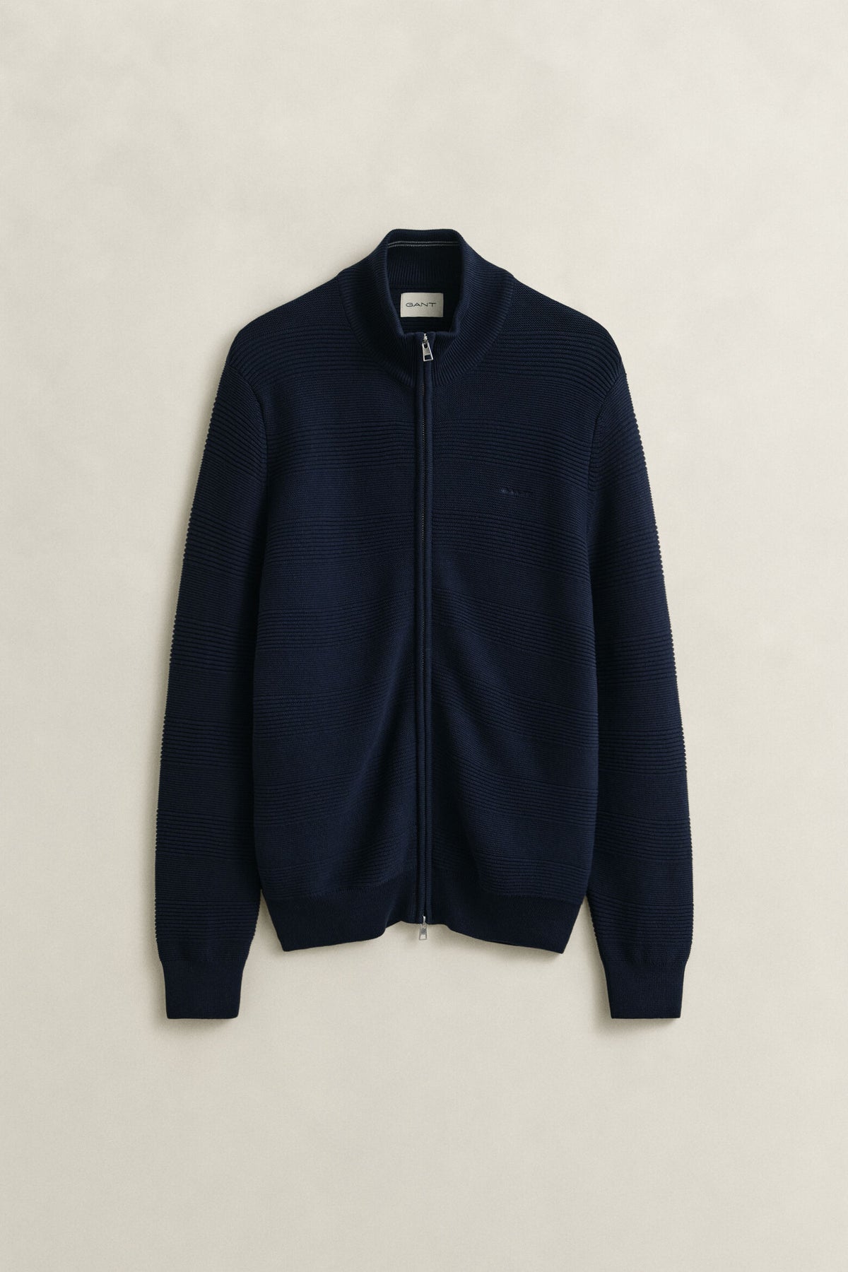 Gant - Cotton Texture Zipped Cardigan, Evening Blue