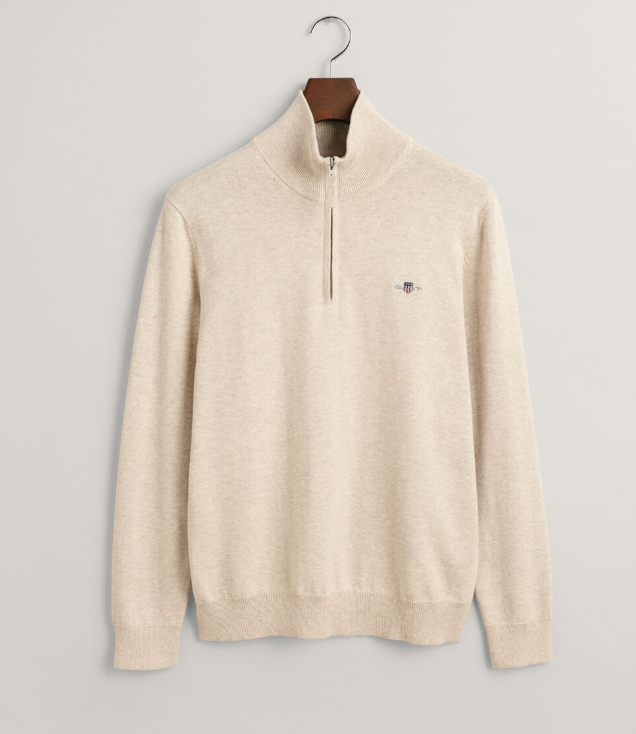 GANT - Classic Cotton Half Zip, Light Beige | GANT | Tector Menswear