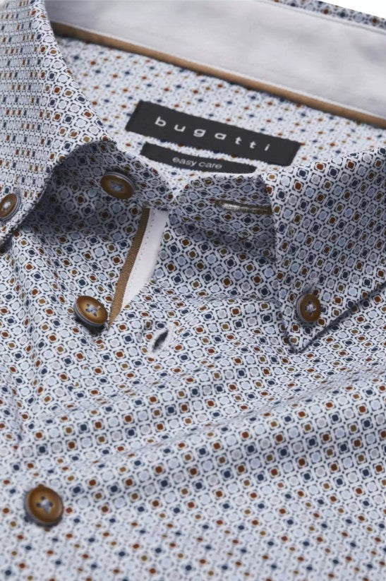 bugatti dress shirts Bugatti - S/S Geometric Pattern Shirt, Blue | Bugatti