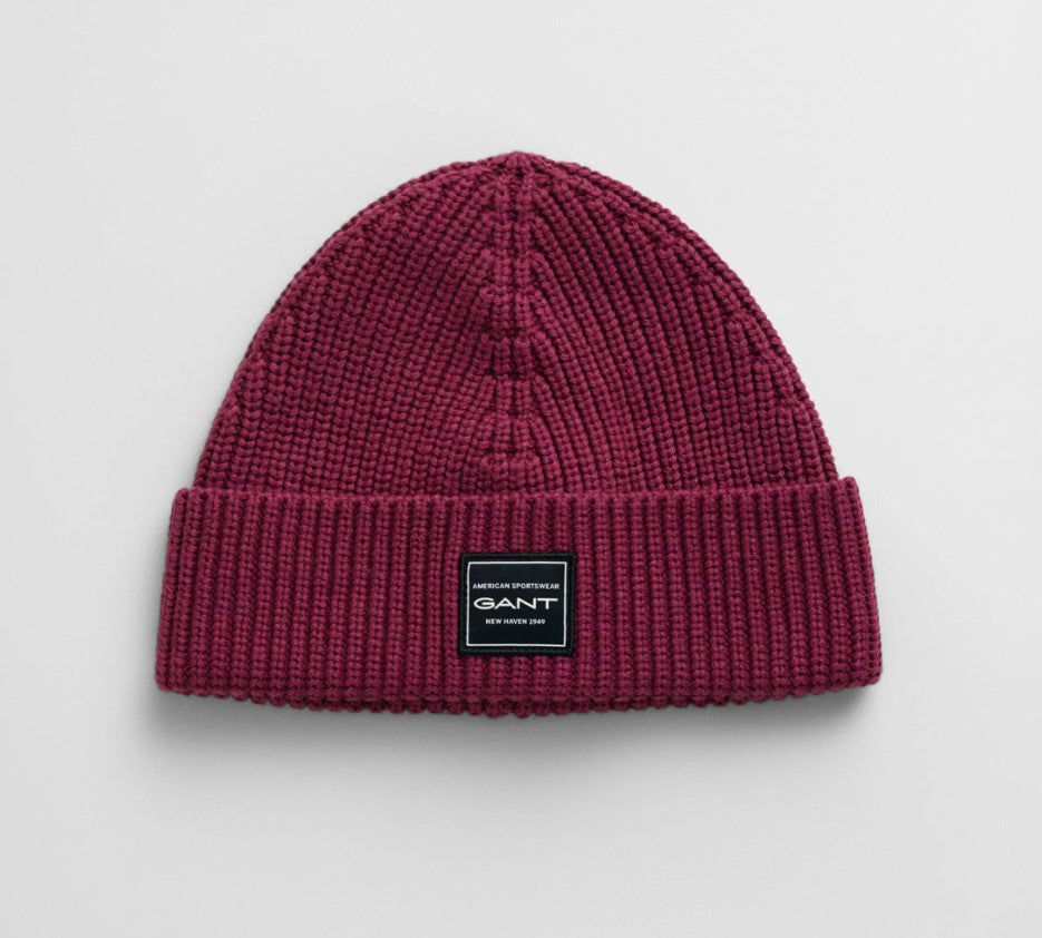 Gant - Cotton Ribbed Beanie, Wine Red