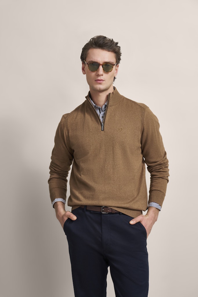 Bugatti Cotton Cashmere Half Zip, Beige