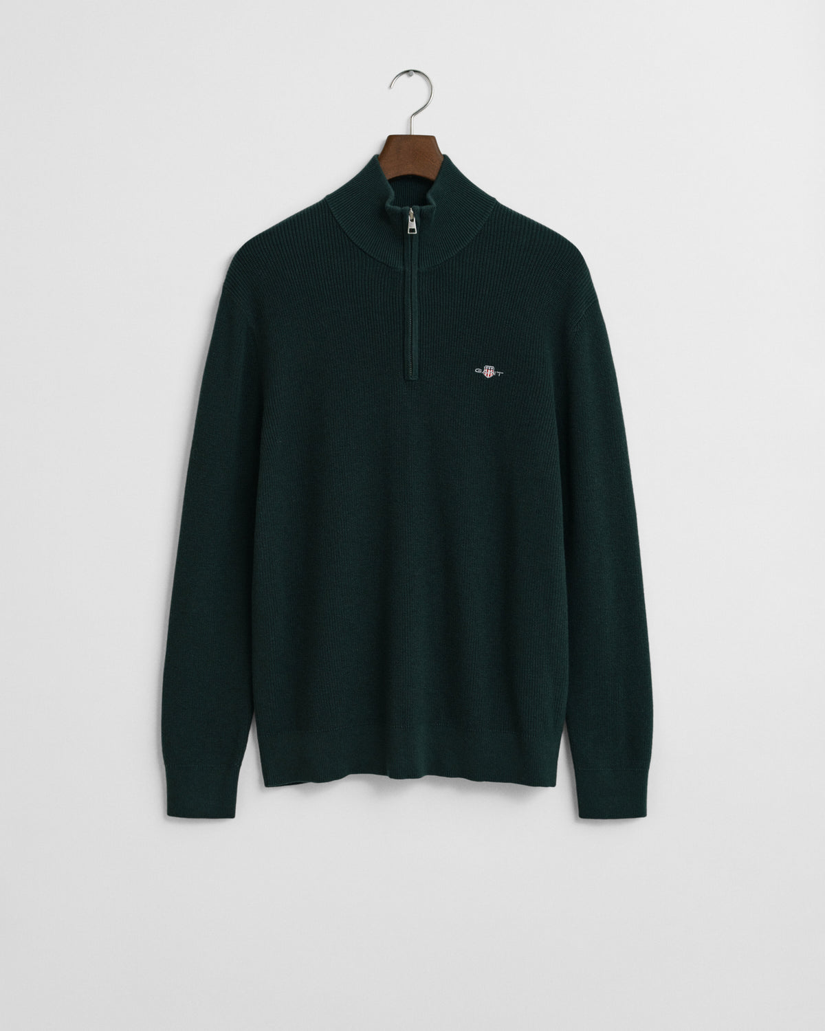 Gant - Merino Cotton Ribbed Half Zip, Tartan Green (L & XXL Only)