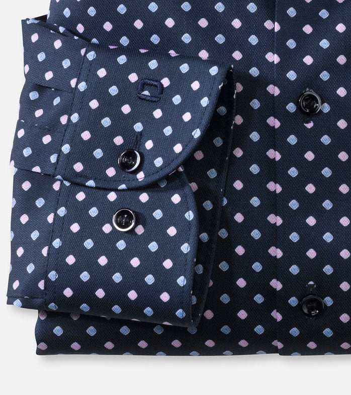Olymp - Body Fit, Navy Patterned Shirt (Size 38 & 40 Only)