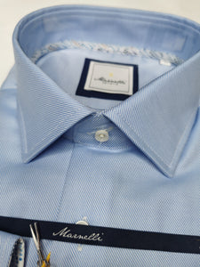 Marnelli - Blue Two Ply Twilled Shirt, Contrast Trim (XXL Only)