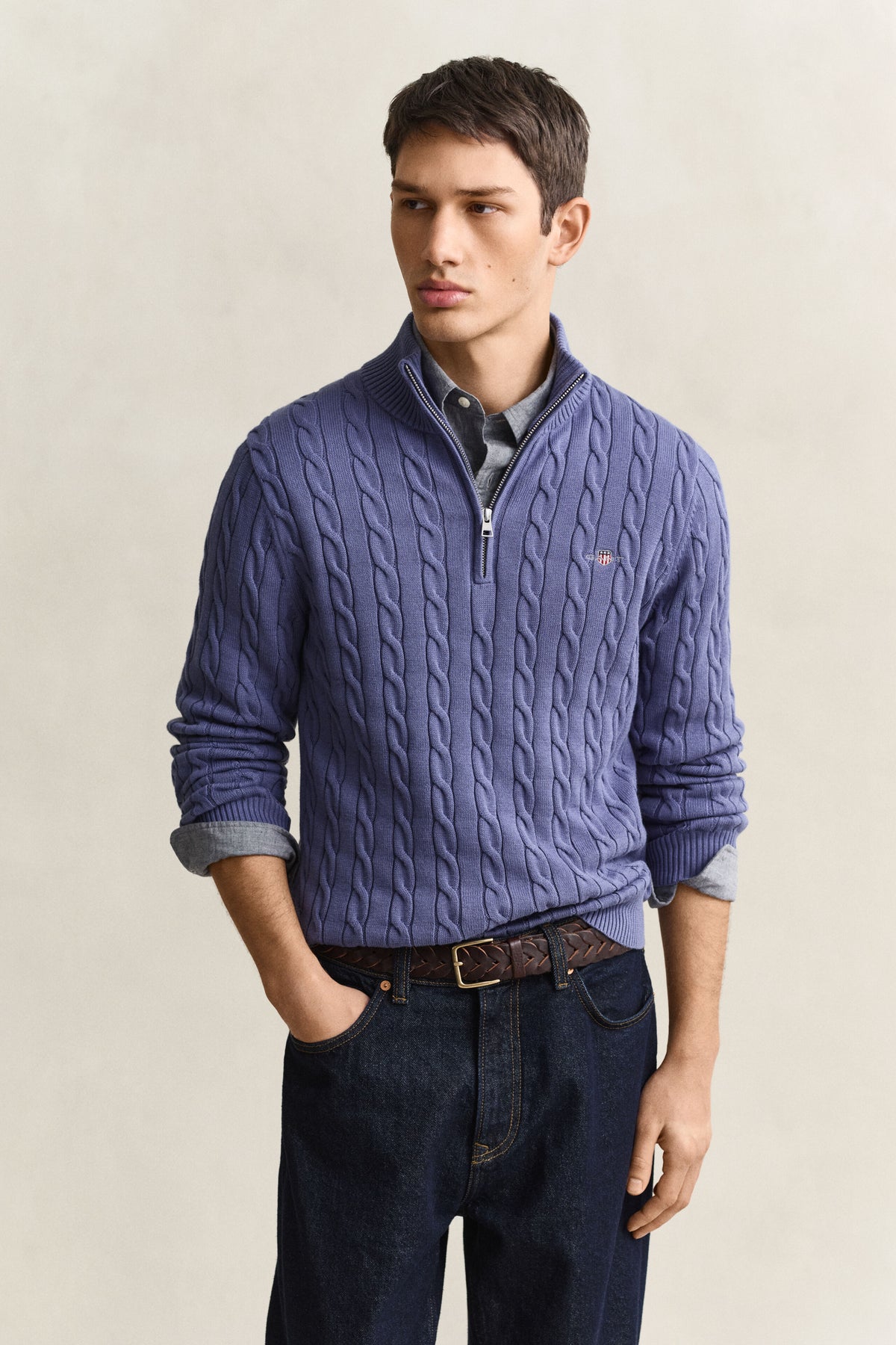 GANT - Cable Knit Half-Zip Sweater, Blue Horizon