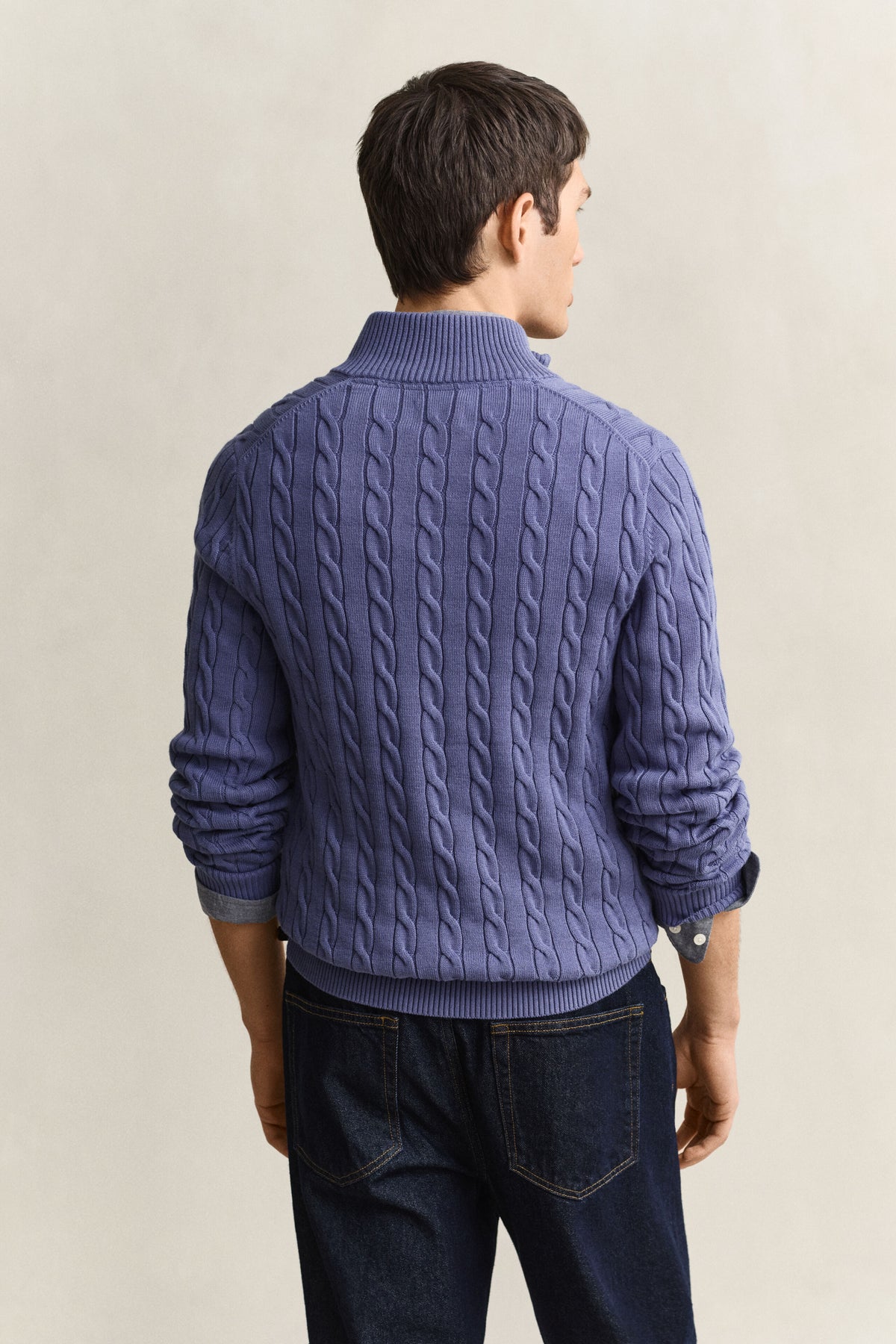 GANT - Cable Knit Half-Zip Sweater, Blue Horizon