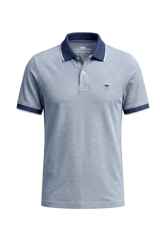 Fynch Hatton - Cotton Contrast Collar Polo Shirt, Textured Midnight