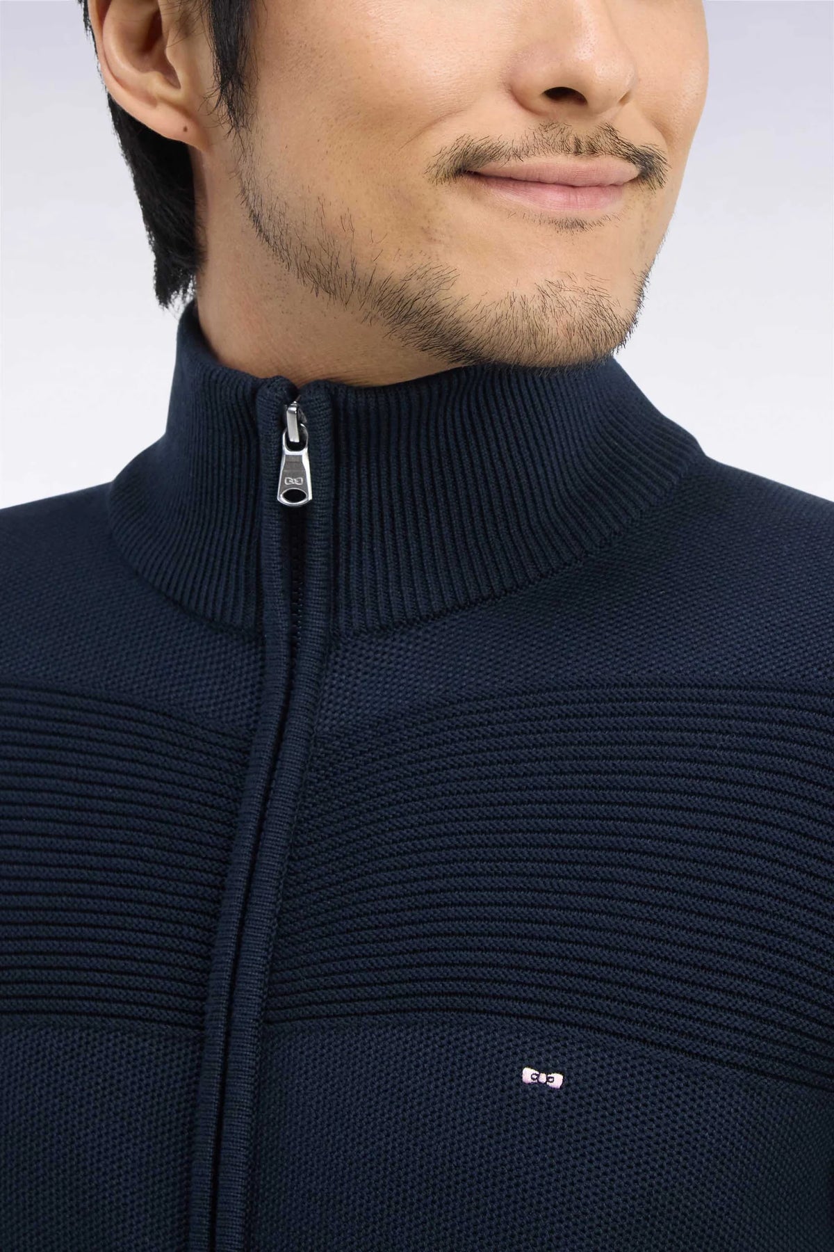 Eden Park - Cotton Striped Effect Full Zip Cardigan, Navy
