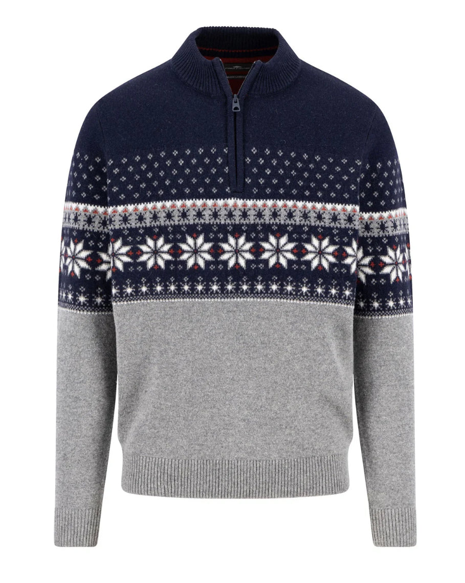 Fynch Hatton - Pure Wool Sweater, Norwegian Pattern Navy