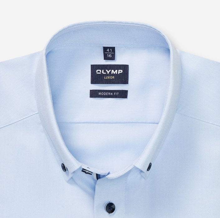 OLYMP - Luxor Modern Fit Business Shirt, Light Blue / Navy Buttons