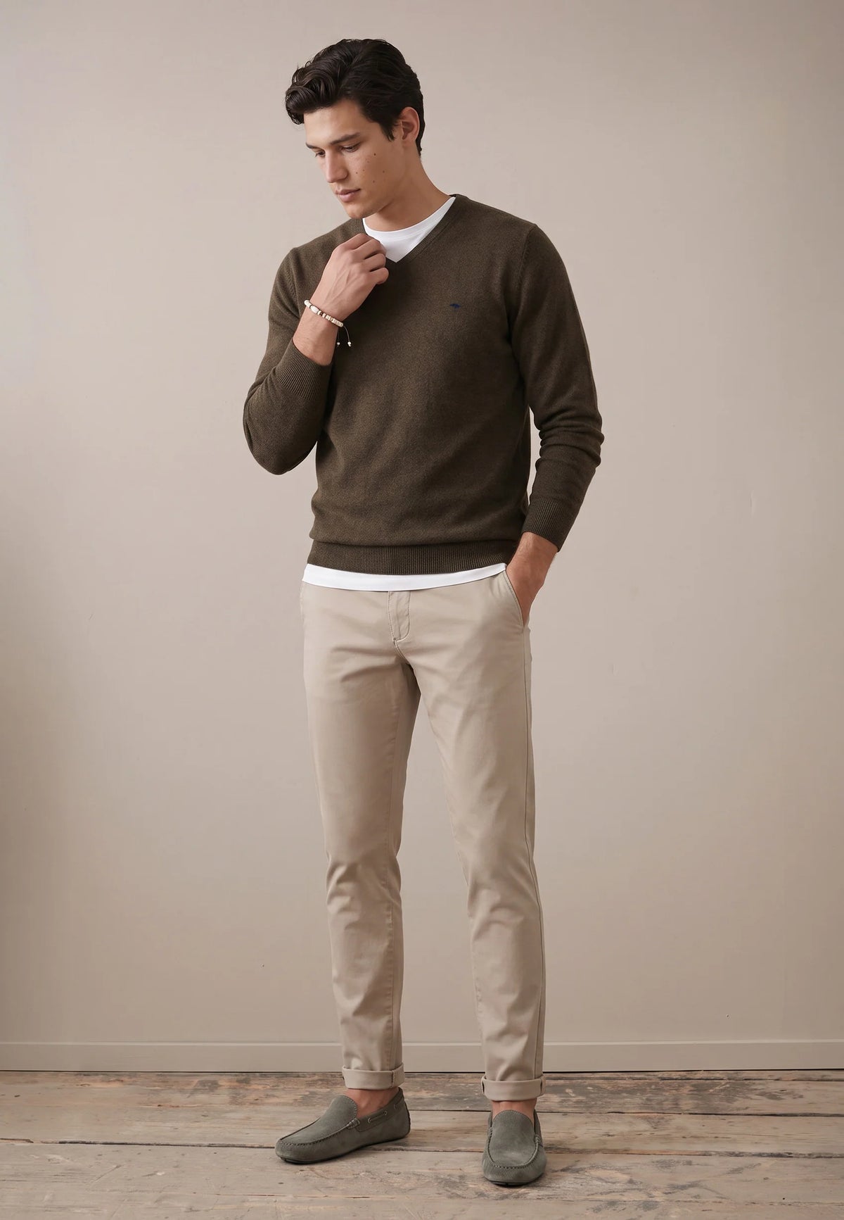 Fynch-Hatton - Merino Cashmere V-Neck, Soil