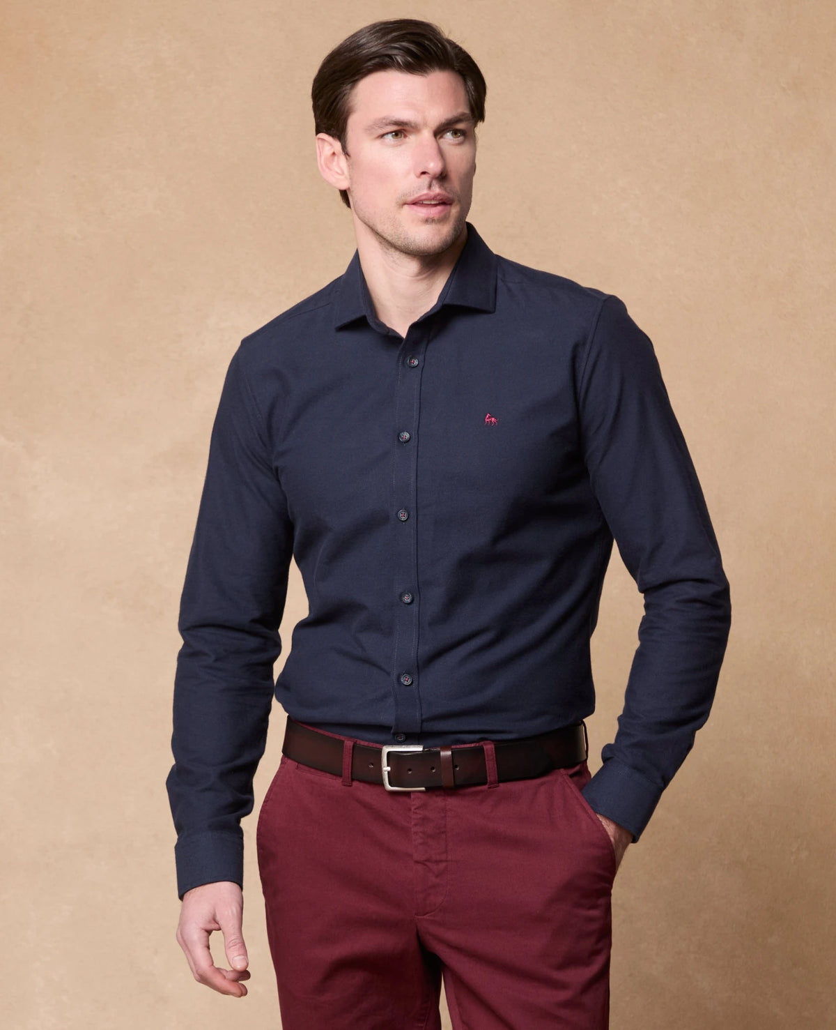 Magee - Tailored Fit Kippure Brushed Cotton Shirt, Navy