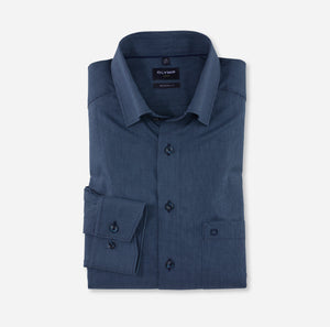 OLYMP - Luxor Modern Fit, Under Button Down, Cheque Blue