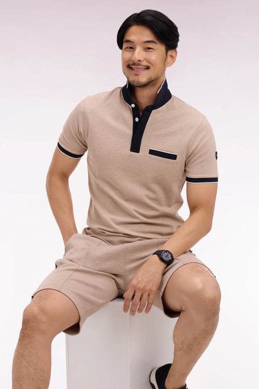 Eden Park - Cotton Short-Sleeved Slim Fit Stretch Polo Shirt, Beige