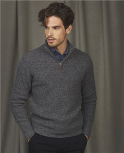 Magee - Fionn Fisherman Rib 1/4 Zip Knitwear, Charcoal Grey