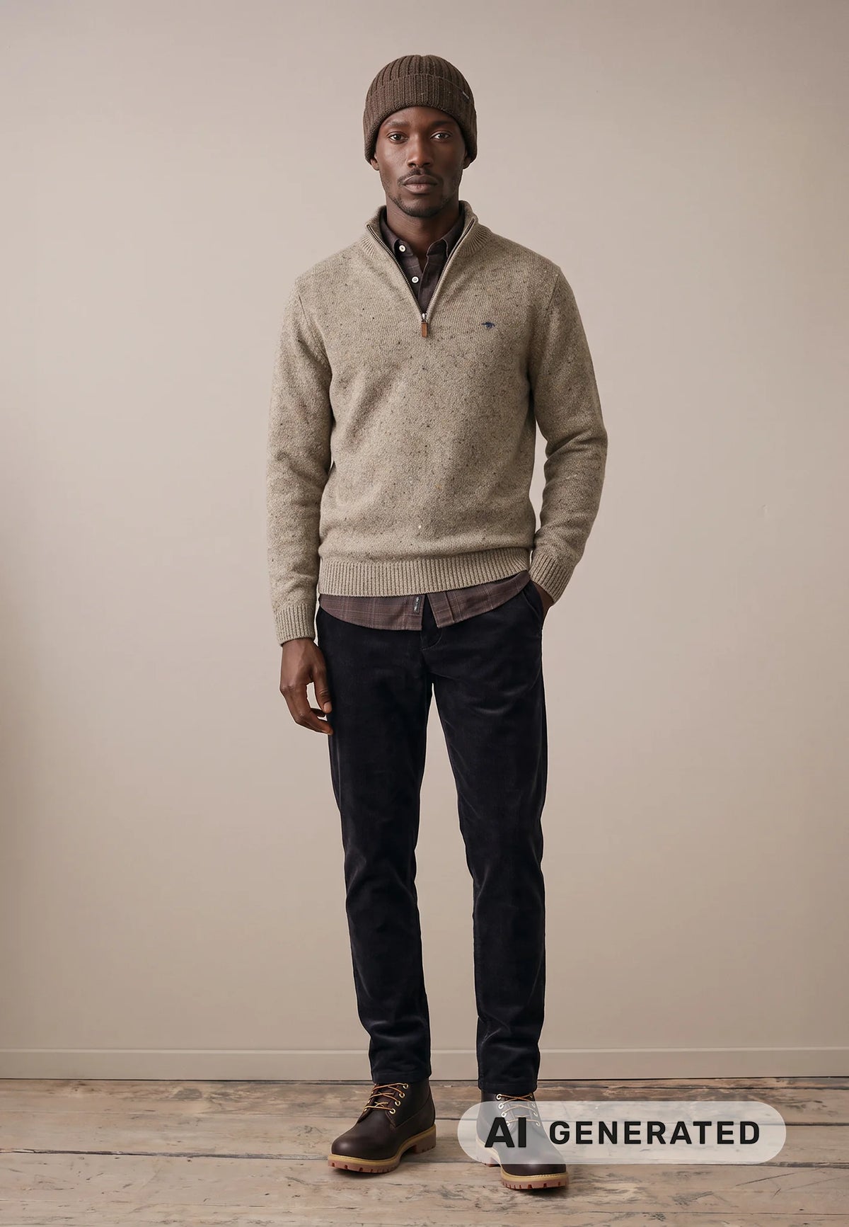 Fynch-Hatton - Wool Structured Pattern, Half Zip, Clay