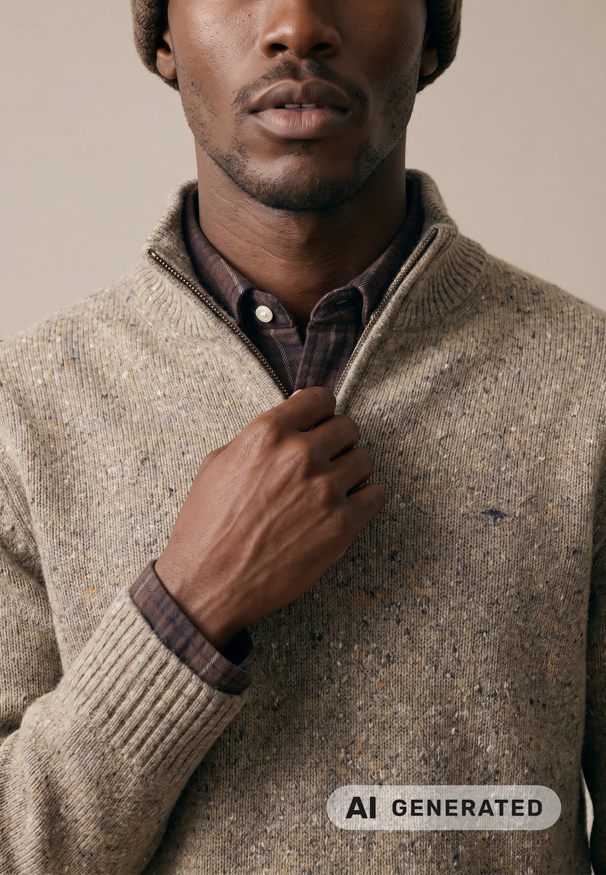 Fynch-Hatton - Wool Structured Pattern, Half Zip, Clay