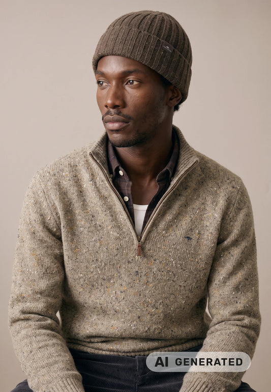 Fynch-Hatton - Wool Structured Pattern, Half Zip, Clay