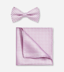 Olymp- Bow Tie/ Pocket Square Silk Pokadot Set, Mauve