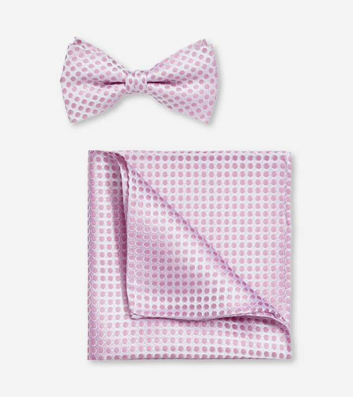 Olymp- Bow Tie/ Pocket Square Silk Pokadot Set, Mauve