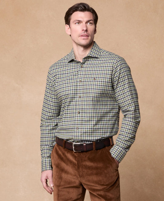 Magee - Classic Fit Nephin Cashmere Blend Shirt, Green Gingham