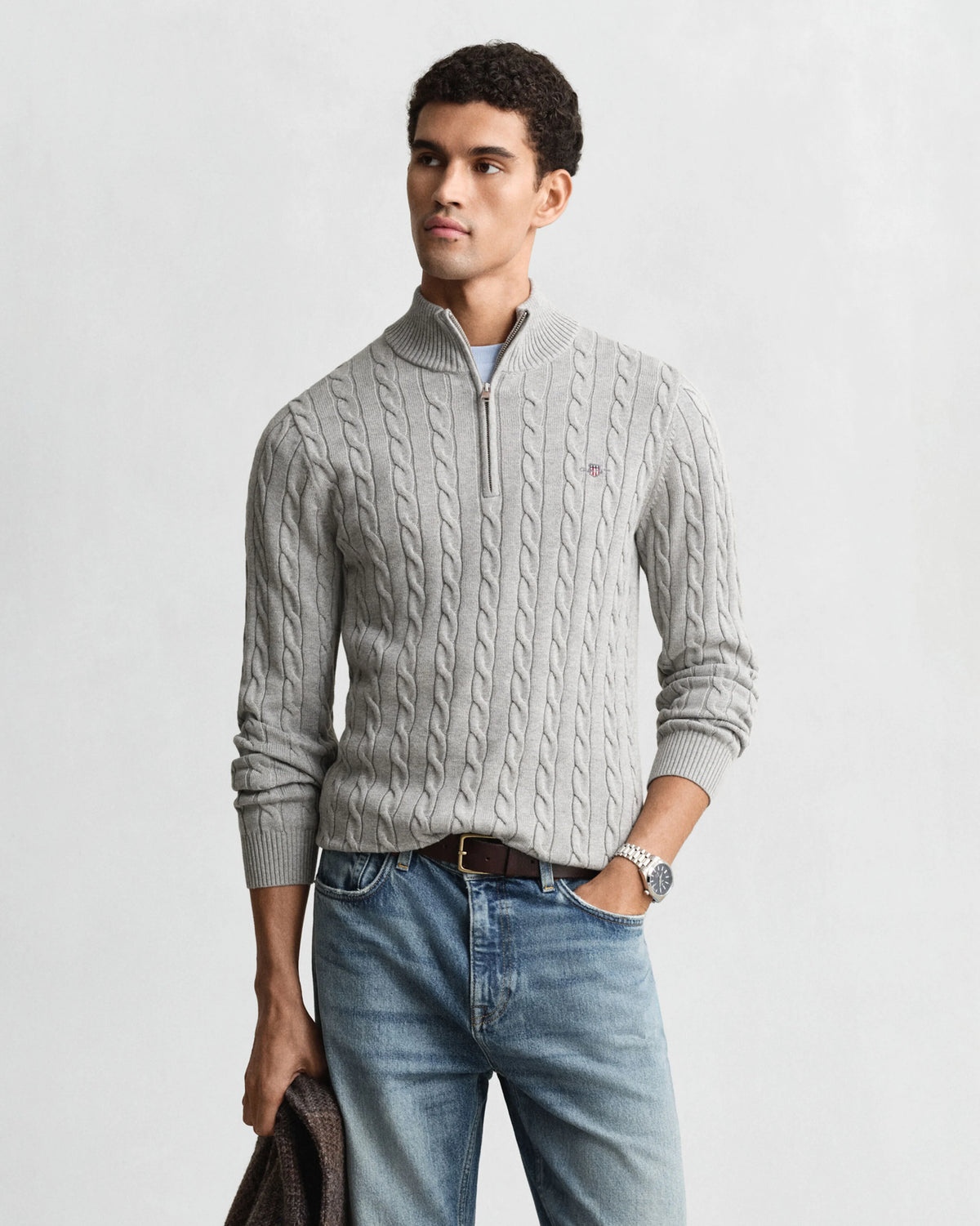 Gant - Cotton Cable Half Zip, Grey Melange