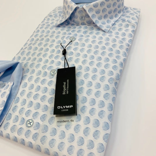 OLYMP -  Modern Fit, Light Blue Print Shirt (Size 39 Only)