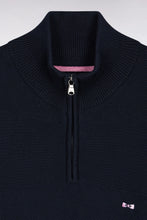 Load image into Gallery viewer, Eden Park - Cotton Trucker Neck Quarter-Zip With Stripe Effect, Navy
