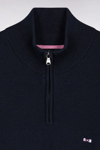 Eden Park - Cotton Trucker Neck Quarter-Zip With Stripe Effect, Navy