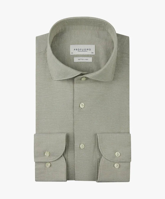 Profuomo - Cotton Linen Cutaway SF Shirt, Mid Green