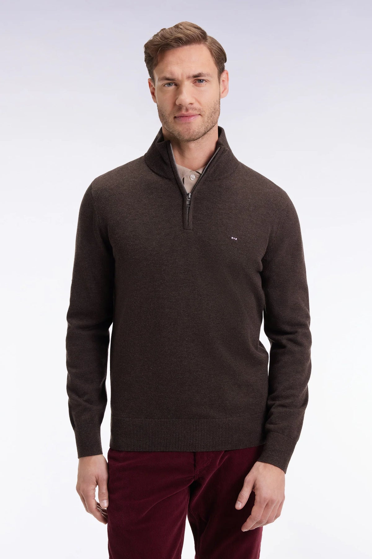 Eden Park - Wool Blend Trucker Neck Quarter-Zip, Brown (M & XXL Only)