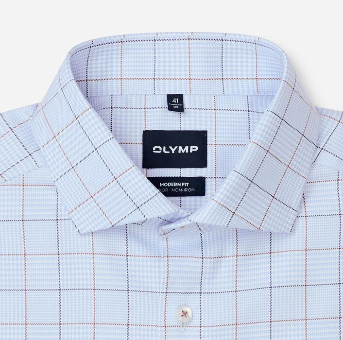 OLYMP - Luxor Modern Fit Royal Kent Business Shirt, Bleu Square Check