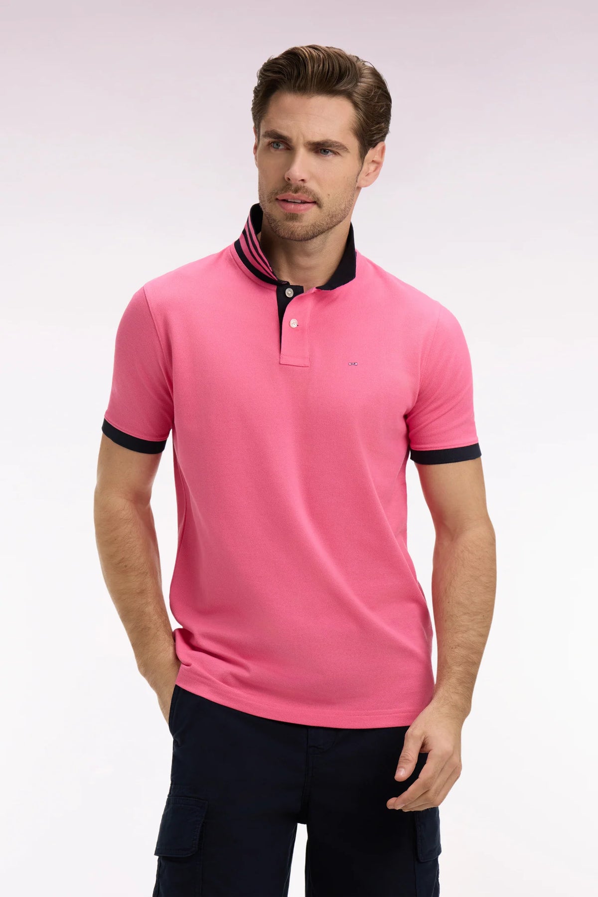 Eden Park - Cotton Contrast Collar Polo Shirt Slim, Fuchsia