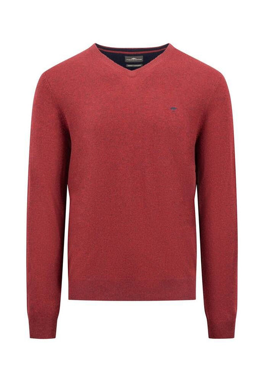 Fynch Hatton - V-Neck Sweater, Ruby Red