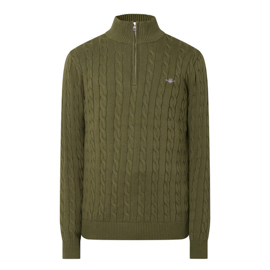 GANT - Cotton Cable Half Zip, Khaki Green Mel (M & XL Only)