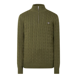 GANT - Cotton Cable Half Zip, Khaki Green Mel
