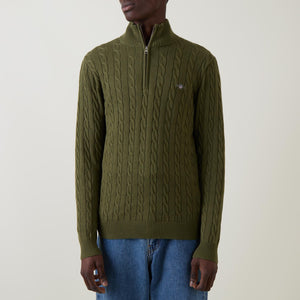 GANT - Cotton Cable Half Zip, Khaki Green Mel