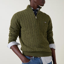Load image into Gallery viewer, GANT - Cotton Cable Half Zip, Khaki Green Mel
