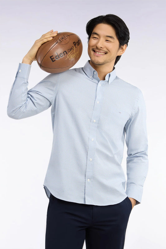 Eden Park - Straight-Cut Cotton Gingham Shirt, Blue