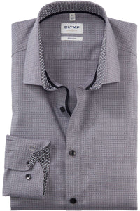 OLYMP -  Body Fit Shirt, Grey Pattern